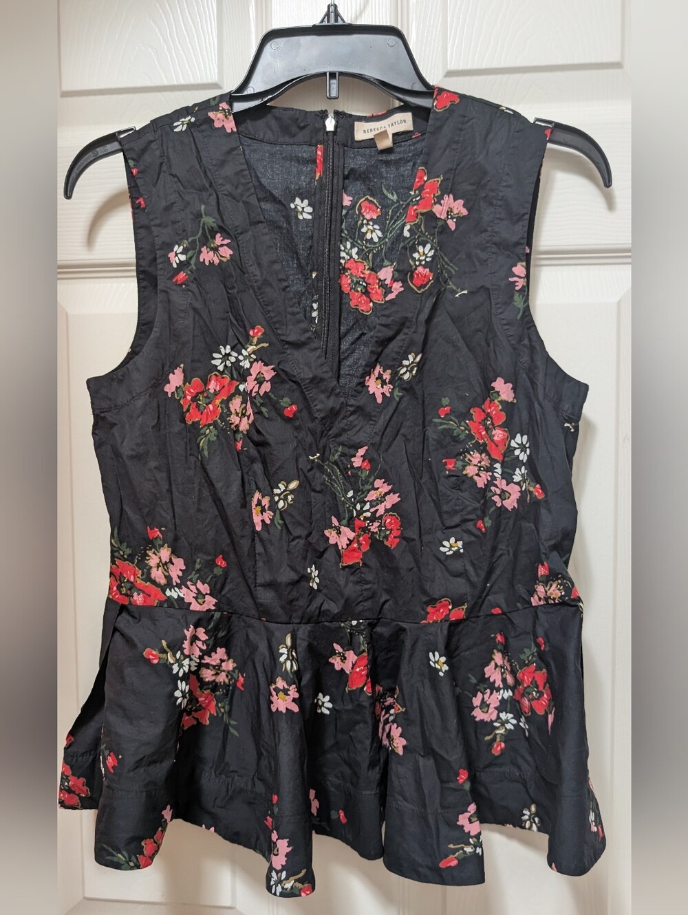 Rebecca Taylor Marguerite Floral Poplin Floral Top Size 4 Black Pink Red